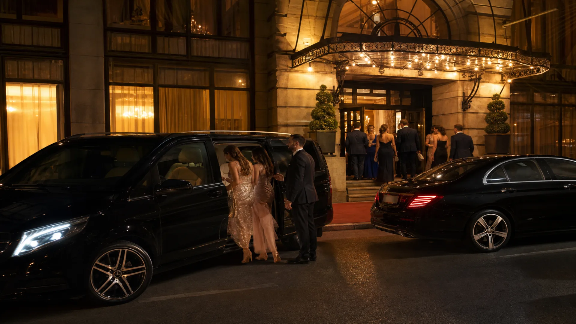 Luksuzni kombi Premium Transfer ispred hotela za matursko veče